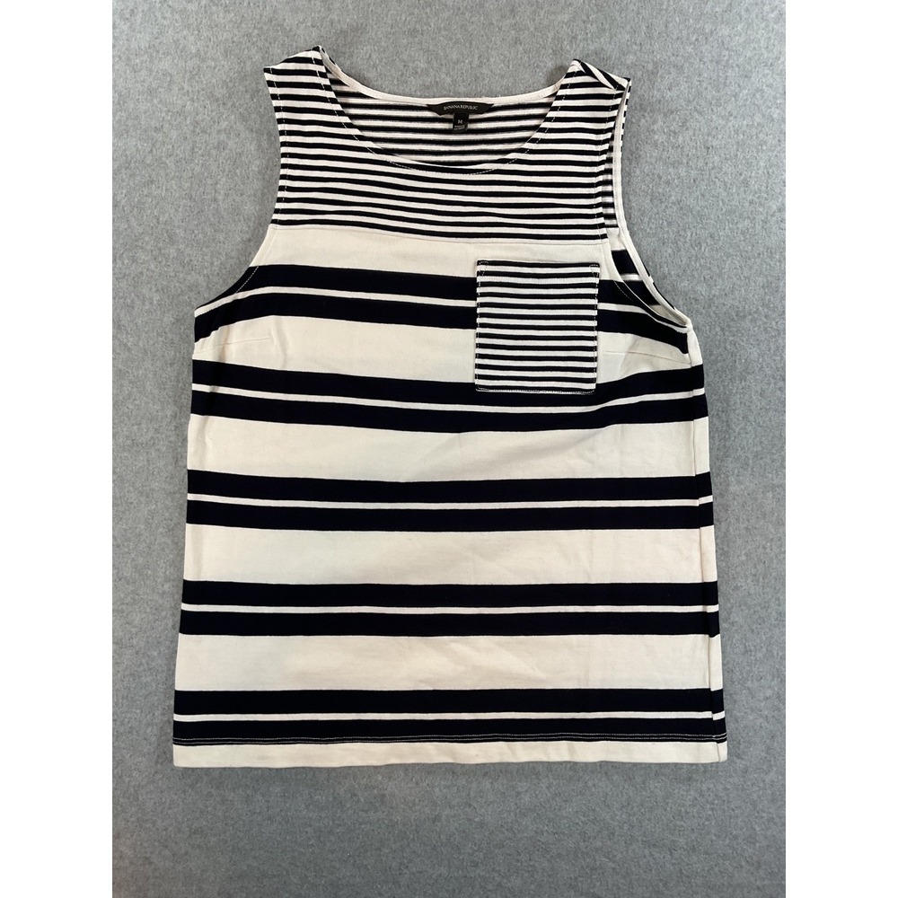 Banana Republic Mens Striped Tank Top Navy White Pocket Sleeveless Size M #546